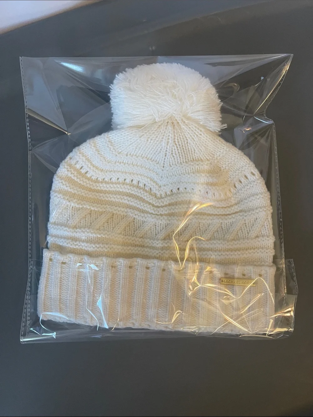 Michael Kors Women’s Cream Knit Pom Pom Hat Beenie Tobaggan